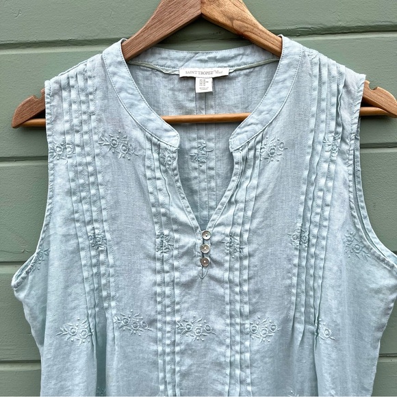 St. Tropez West M 100% Linen sleeveless tunic top - Picture 3 of 7